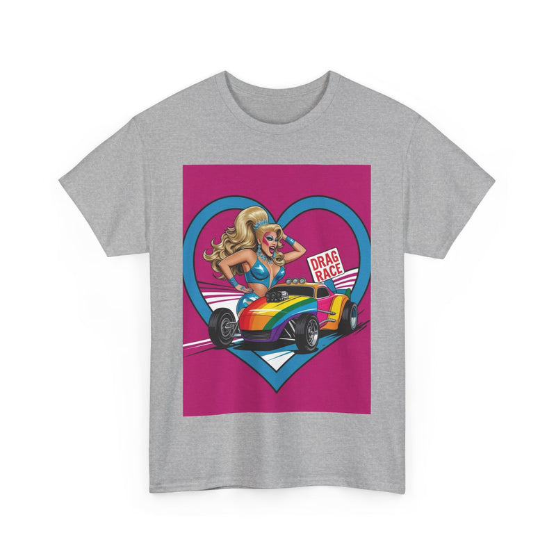 Rainbow Racer Unisex Heavy Cotton Tee | LGBT Pride, Drag Race, Summer Festival, Casual Wear, Gift Idea