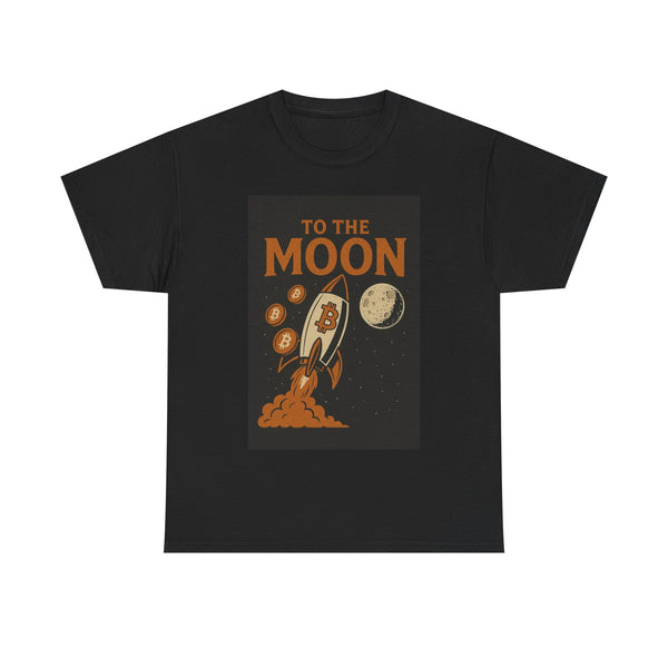 To the Moon Unisex Heavy Cotton Tee, Bitcoin Rocket Tee, Cryptocurrency Gift, Space-Themed Shirt, Fun Graphic T-Shirt