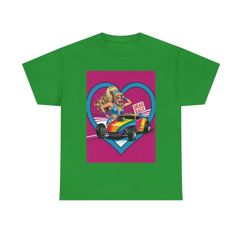Rainbow Racer Unisex Heavy Cotton Tee | LGBT Pride, Drag Race, Summer Festival, Casual Wear, Gift Idea