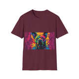 Colorful Dog Art Unisex Softstyle T-Shirt, Pet Lover Gift, Casual Wear, Unique Animal Tee, Vibrant Graphic T-Shirt