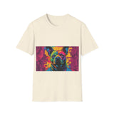 Colorful Dog Art Unisex Softstyle T-Shirt, Pet Lover Gift, Casual Wear, Unique Animal Tee, Vibrant Graphic T-Shirt