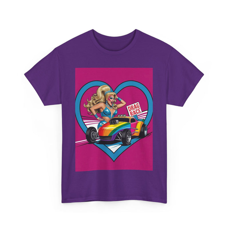 Rainbow Racer Unisex Heavy Cotton Tee | LGBT Pride, Drag Race, Summer Festival, Casual Wear, Gift Idea