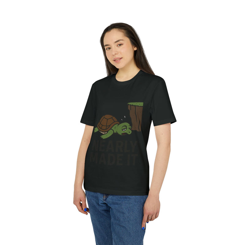 Nearly Made It Unisex T-Shirt - Cute Turtle Design, Funny Graphic Tee, Gift for Creators, Casual Wear, Motivational Apparel