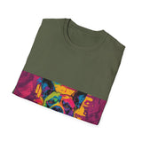 Colorful Dog Art Unisex Softstyle T-Shirt, Pet Lover Gift, Casual Wear, Unique Animal Tee, Vibrant Graphic T-Shirt