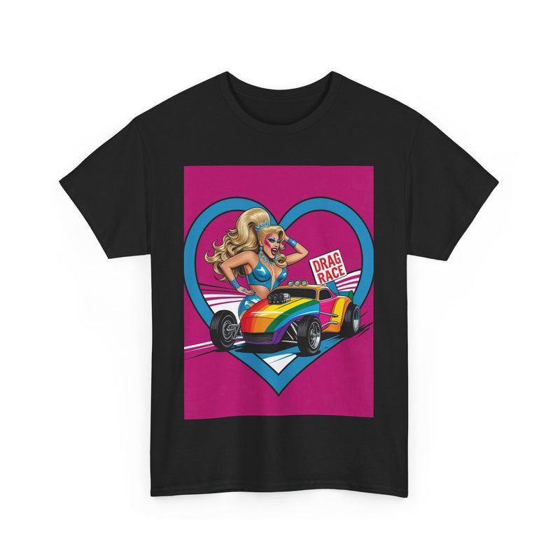 Rainbow Racer Unisex Heavy Cotton Tee | LGBT Pride, Drag Race, Summer Festival, Casual Wear, Gift Idea