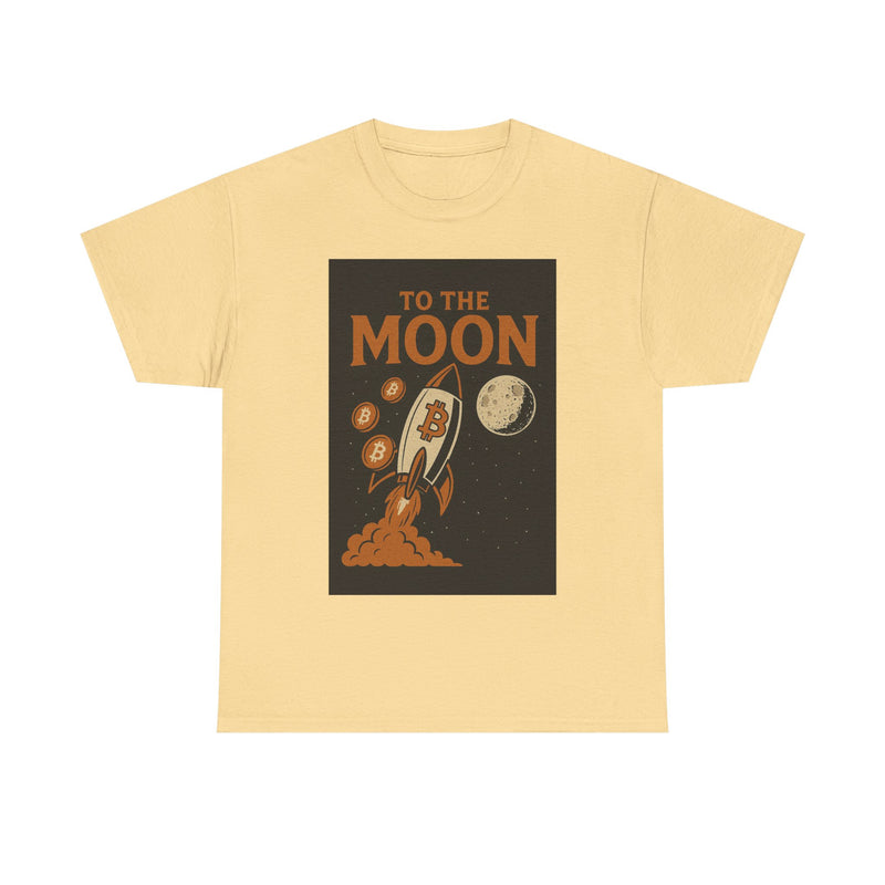 To the Moon Unisex Heavy Cotton Tee, Bitcoin Rocket Tee, Cryptocurrency Gift, Space-Themed Shirt, Fun Graphic T-Shirt
