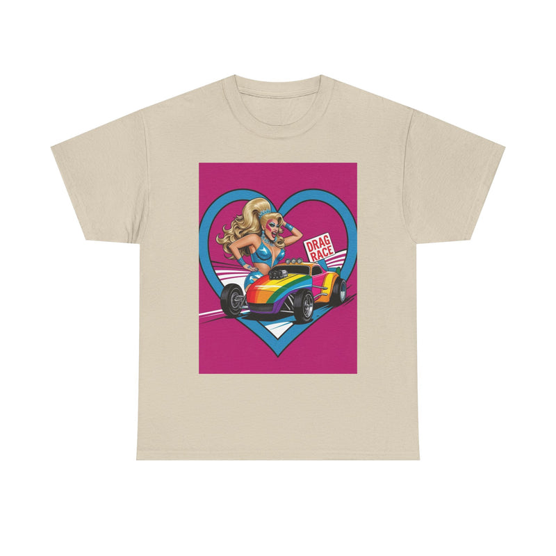 Rainbow Racer Unisex Heavy Cotton Tee | LGBT Pride, Drag Race, Summer Festival, Casual Wear, Gift Idea