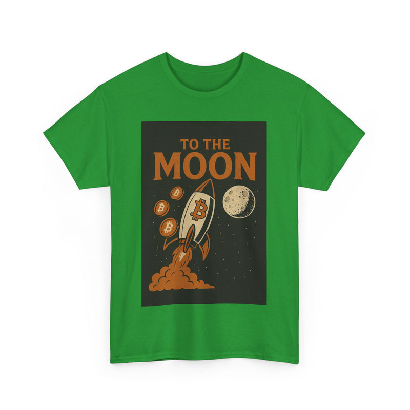 To the Moon Unisex Heavy Cotton Tee, Bitcoin Rocket Tee, Cryptocurrency Gift, Space-Themed Shirt, Fun Graphic T-Shirt