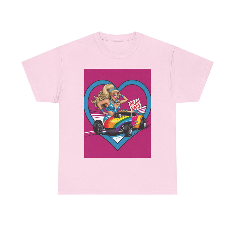 Rainbow Racer Unisex Heavy Cotton Tee | LGBT Pride, Drag Race, Summer Festival, Casual Wear, Gift Idea