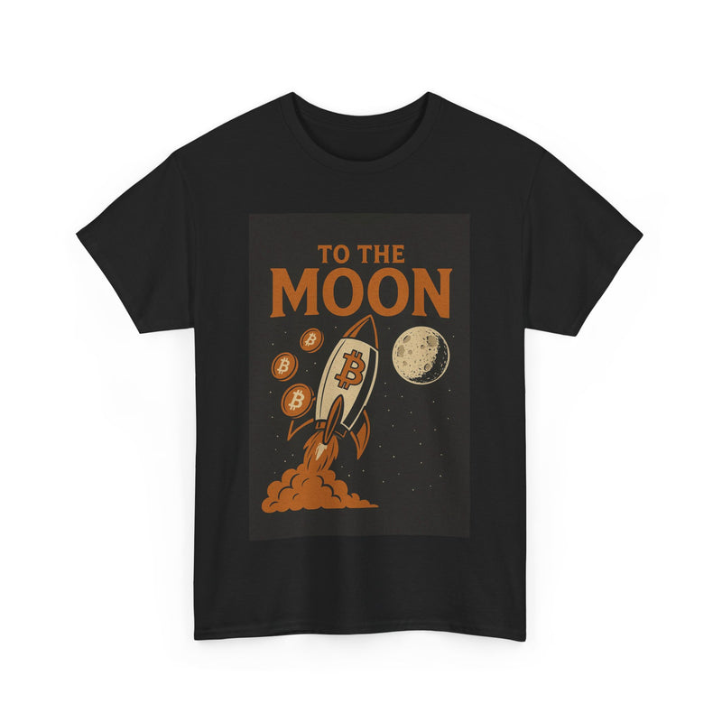 To the Moon Unisex Heavy Cotton Tee, Bitcoin Rocket Tee, Cryptocurrency Gift, Space-Themed Shirt, Fun Graphic T-Shirt