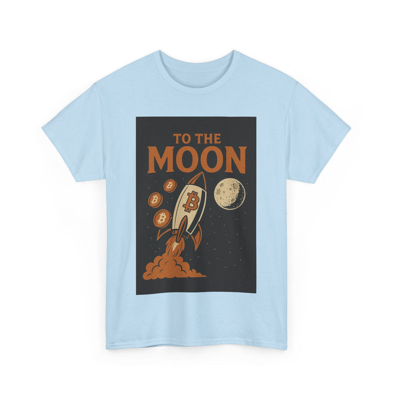 To the Moon Unisex Heavy Cotton Tee, Bitcoin Rocket Tee, Cryptocurrency Gift, Space-Themed Shirt, Fun Graphic T-Shirt