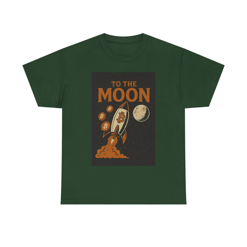 To the Moon Unisex Heavy Cotton Tee, Bitcoin Rocket Tee, Cryptocurrency Gift, Space-Themed Shirt, Fun Graphic T-Shirt