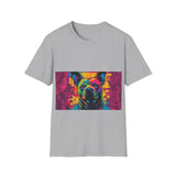 Colorful Dog Art Unisex Softstyle T-Shirt, Pet Lover Gift, Casual Wear, Unique Animal Tee, Vibrant Graphic T-Shirt