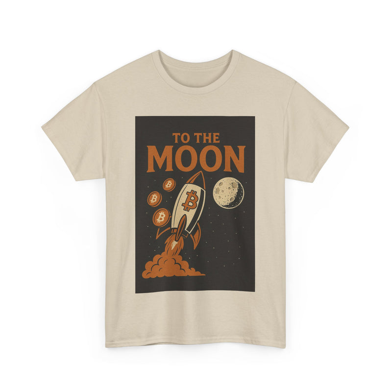 To the Moon Unisex Heavy Cotton Tee, Bitcoin Rocket Tee, Cryptocurrency Gift, Space-Themed Shirt, Fun Graphic T-Shirt