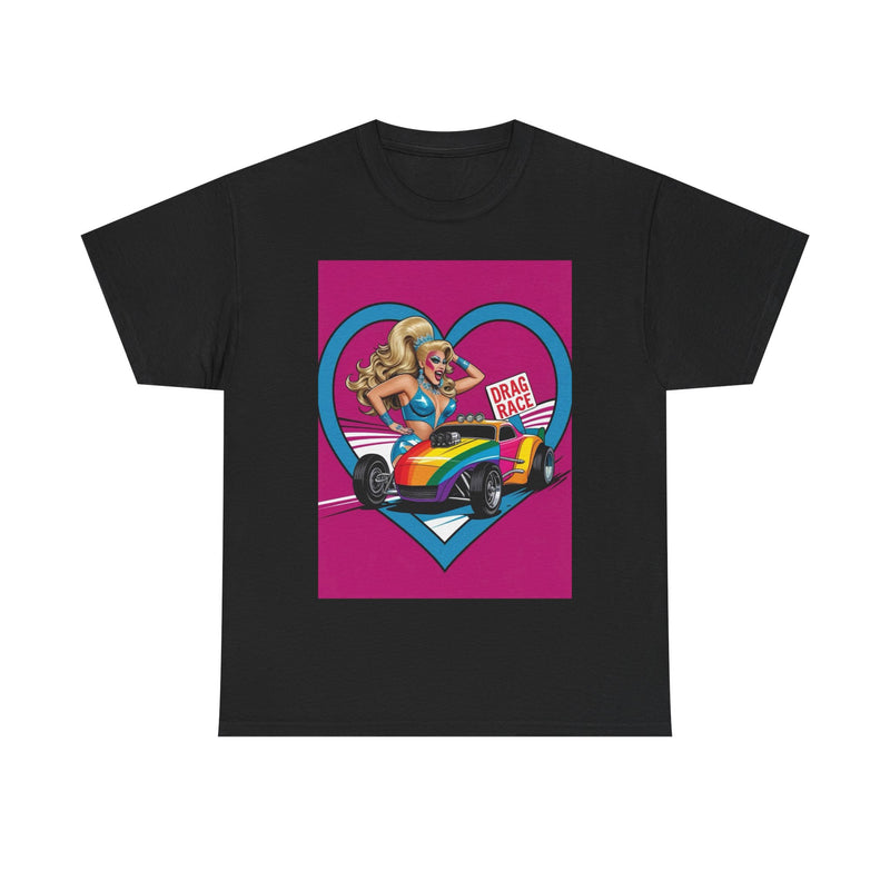 Rainbow Racer Unisex Heavy Cotton Tee | LGBT Pride, Drag Race, Summer Festival, Casual Wear, Gift Idea