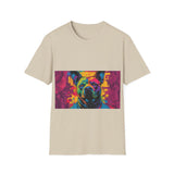 Colorful Dog Art Unisex Softstyle T-Shirt, Pet Lover Gift, Casual Wear, Unique Animal Tee, Vibrant Graphic T-Shirt