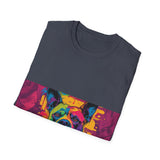 Colorful Dog Art Unisex Softstyle T-Shirt, Pet Lover Gift, Casual Wear, Unique Animal Tee, Vibrant Graphic T-Shirt
