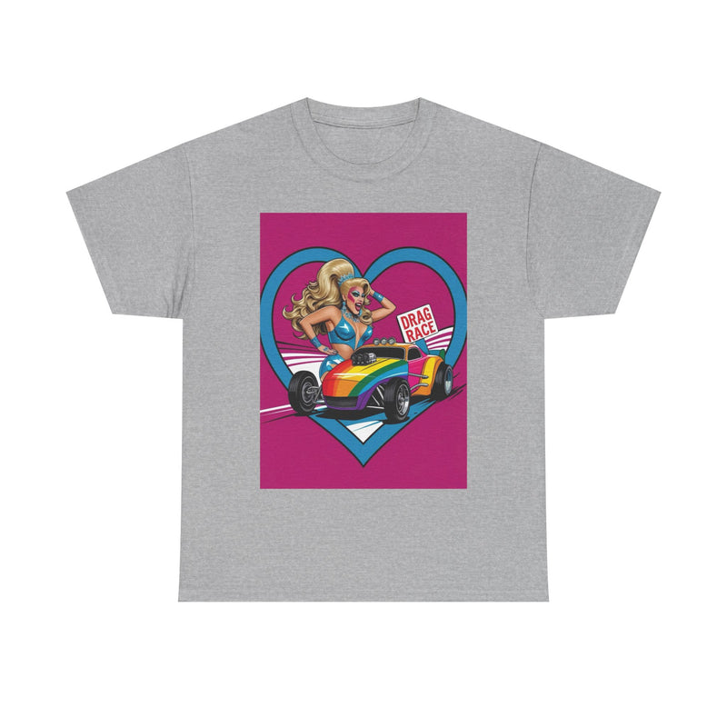 Rainbow Racer Unisex Heavy Cotton Tee | LGBT Pride, Drag Race, Summer Festival, Casual Wear, Gift Idea