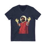 Funny Religious T-Shirt, Unisex V-Neck Tee, Casual Everyday Wear, Great for Gifts, Holiday Celebrations, Christian Humor