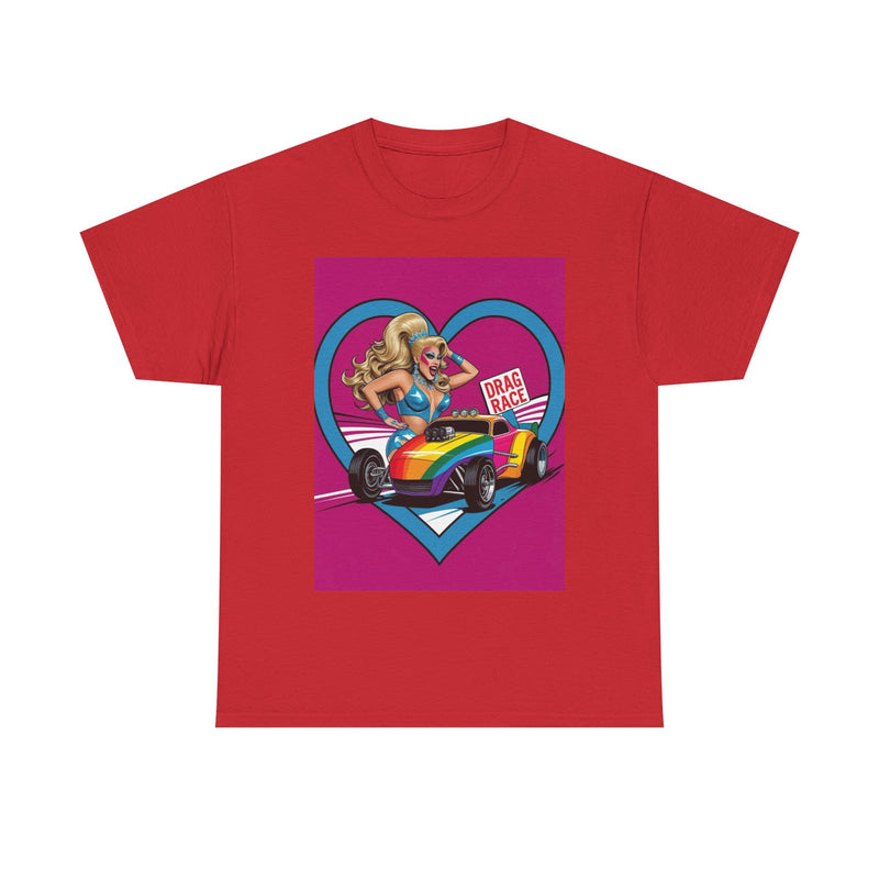 Rainbow Racer Unisex Heavy Cotton Tee | LGBT Pride, Drag Race, Summer Festival, Casual Wear, Gift Idea