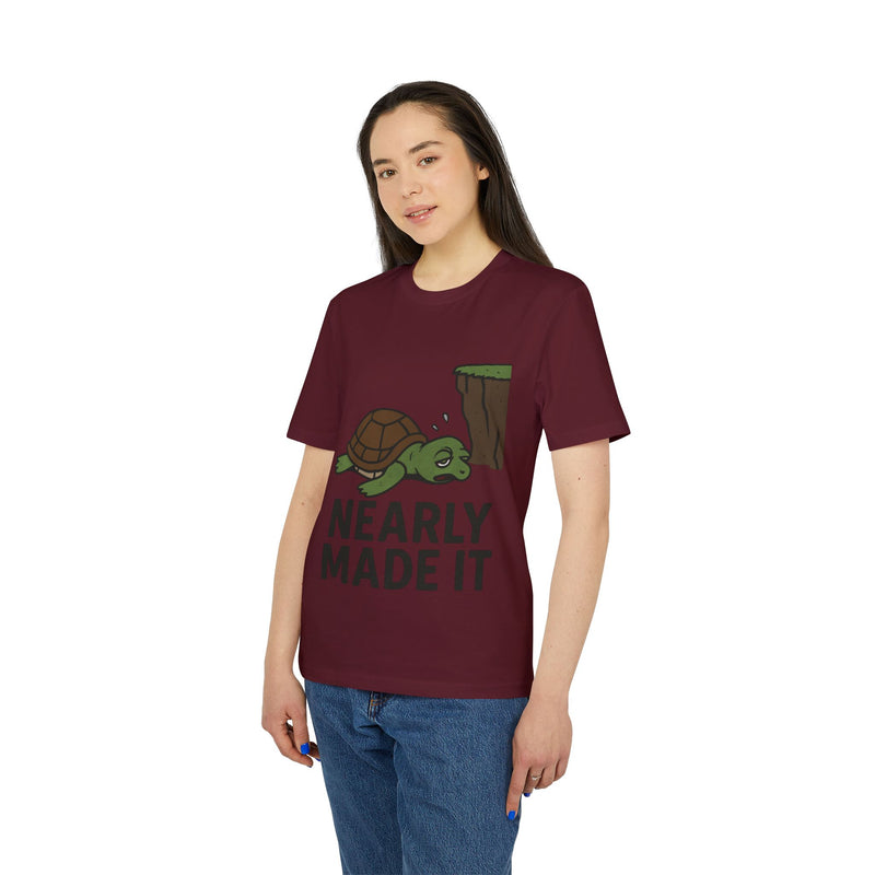 Nearly Made It Unisex T-Shirt - Cute Turtle Design, Funny Graphic Tee, Gift for Creators, Casual Wear, Motivational Apparel