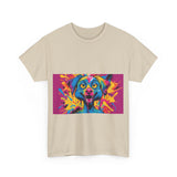 Unisex Heavy Cotton Tee with Colorful Dog Design, Pet Lover Gift, Fun Graphic Tee, Animal Art Shirt, Vibrant Casual Wear