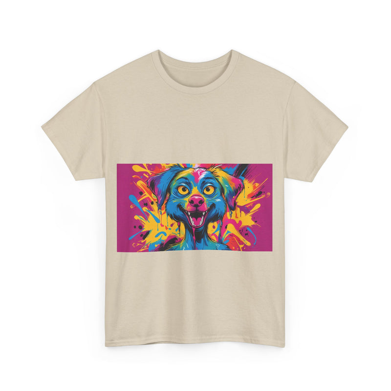 Unisex Heavy Cotton Tee with Colorful Dog Design, Pet Lover Gift, Fun Graphic Tee, Animal Art Shirt, Vibrant Casual Wear