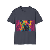 Colorful Dog Art Unisex Softstyle T-Shirt, Pet Lover Gift, Casual Wear, Unique Animal Tee, Vibrant Graphic T-Shirt