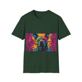 Colorful Dog Art Unisex Softstyle T-Shirt, Pet Lover Gift, Casual Wear, Unique Animal Tee, Vibrant Graphic T-Shirt