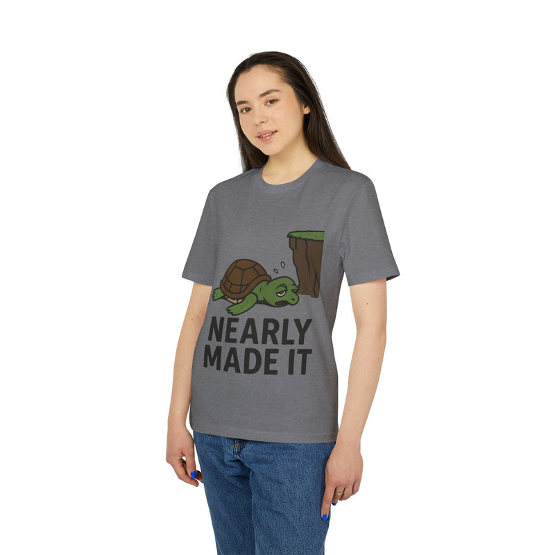 Nearly Made It Unisex T-Shirt - Cute Turtle Design, Funny Graphic Tee, Gift for Creators, Casual Wear, Motivational Apparel