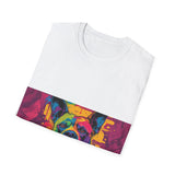 Colorful Dog Art Unisex Softstyle T-Shirt, Pet Lover Gift, Casual Wear, Unique Animal Tee, Vibrant Graphic T-Shirt