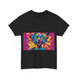 Unisex Heavy Cotton Tee with Colorful Dog Design, Pet Lover Gift, Fun Graphic Tee, Animal Art Shirt, Vibrant Casual Wear