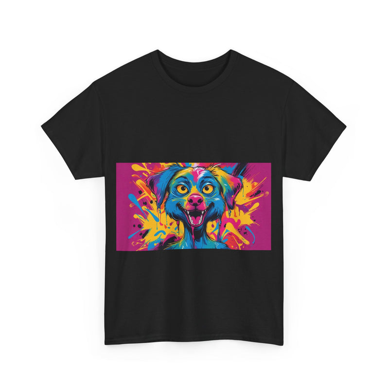 Unisex Heavy Cotton Tee with Colorful Dog Design, Pet Lover Gift, Fun Graphic Tee, Animal Art Shirt, Vibrant Casual Wear