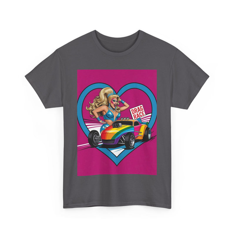 Rainbow Racer Unisex Heavy Cotton Tee | LGBT Pride, Drag Race, Summer Festival, Casual Wear, Gift Idea