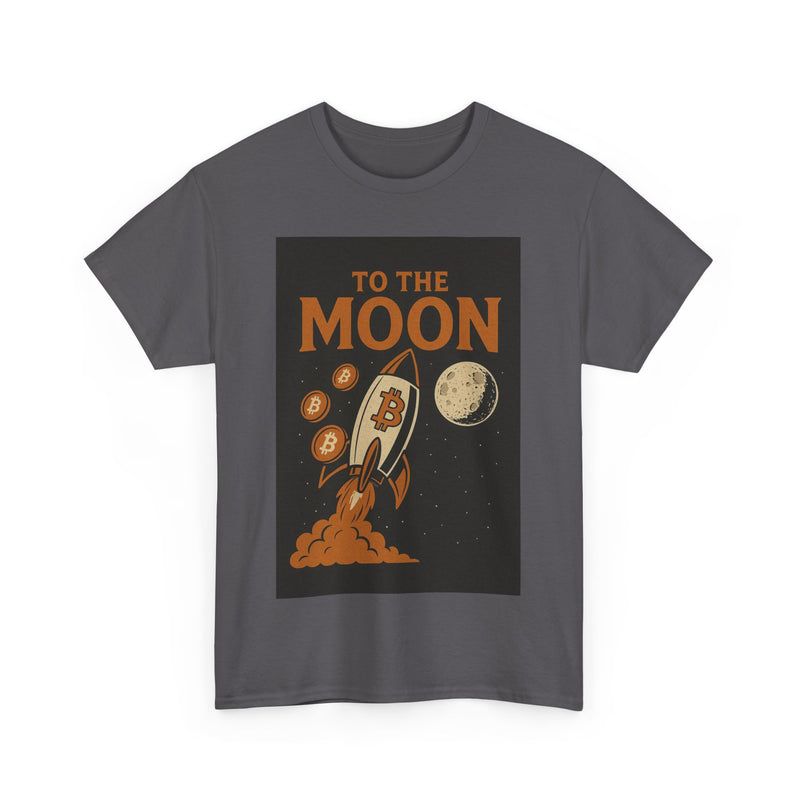 To the Moon Unisex Heavy Cotton Tee, Bitcoin Rocket Tee, Cryptocurrency Gift, Space-Themed Shirt, Fun Graphic T-Shirt