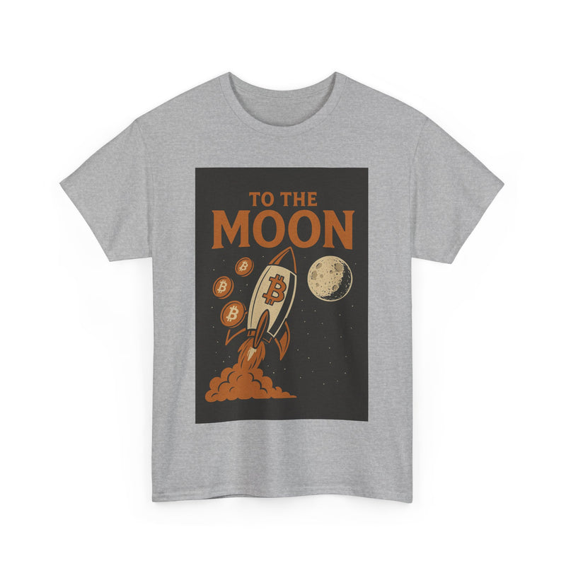 To the Moon Unisex Heavy Cotton Tee, Bitcoin Rocket Tee, Cryptocurrency Gift, Space-Themed Shirt, Fun Graphic T-Shirt