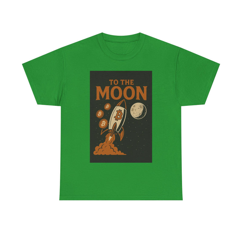 To the Moon Unisex Heavy Cotton Tee, Bitcoin Rocket Tee, Cryptocurrency Gift, Space-Themed Shirt, Fun Graphic T-Shirt
