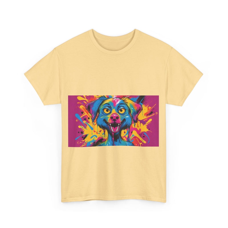 Unisex Heavy Cotton Tee with Colorful Dog Design, Pet Lover Gift, Fun Graphic Tee, Animal Art Shirt, Vibrant Casual Wear