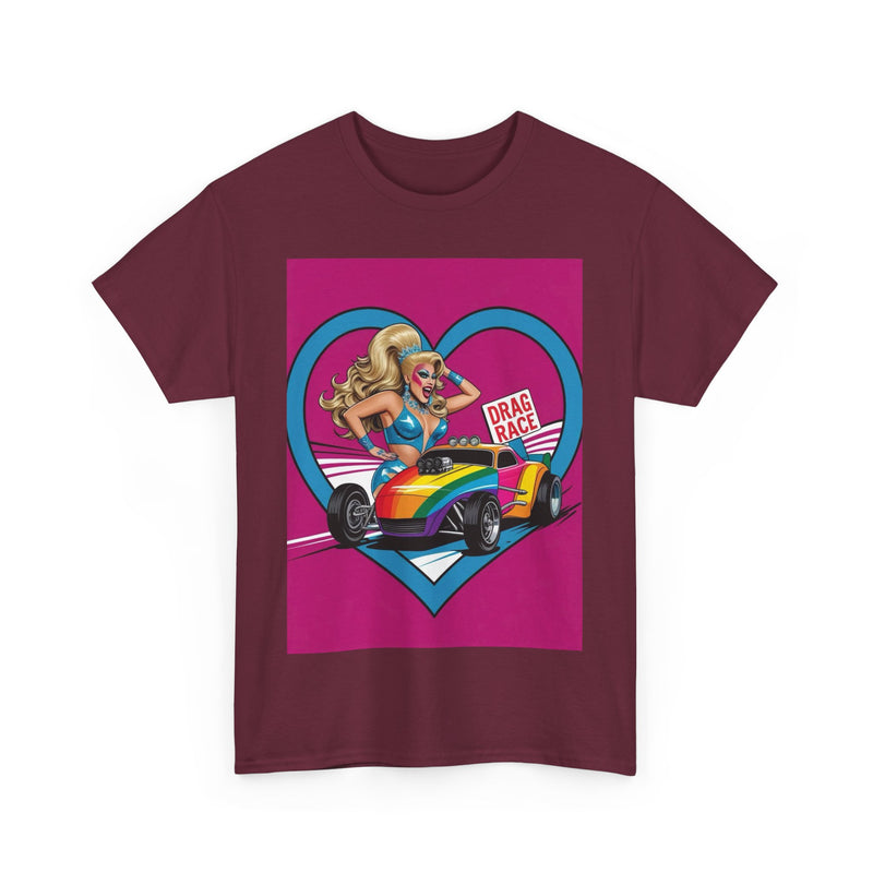 Rainbow Racer Unisex Heavy Cotton Tee | LGBT Pride, Drag Race, Summer Festival, Casual Wear, Gift Idea