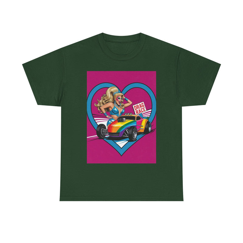 Rainbow Racer Unisex Heavy Cotton Tee | LGBT Pride, Drag Race, Summer Festival, Casual Wear, Gift Idea