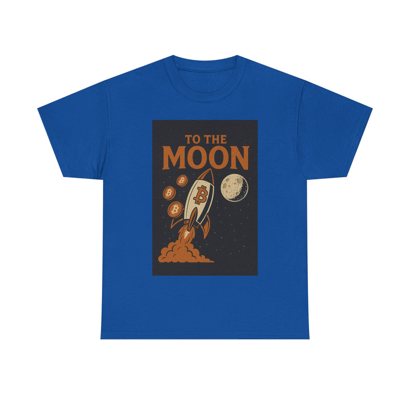 To the Moon Unisex Heavy Cotton Tee, Bitcoin Rocket Tee, Cryptocurrency Gift, Space-Themed Shirt, Fun Graphic T-Shirt