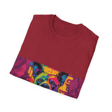 Colorful Dog Art Unisex Softstyle T-Shirt, Pet Lover Gift, Casual Wear, Unique Animal Tee, Vibrant Graphic T-Shirt