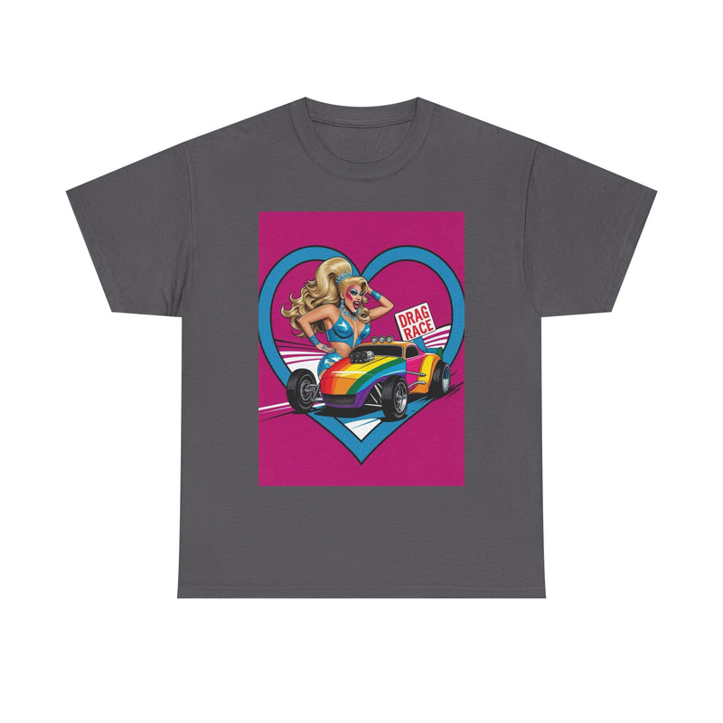 Rainbow Racer Unisex Heavy Cotton Tee | LGBT Pride, Drag Race, Summer Festival, Casual Wear, Gift Idea