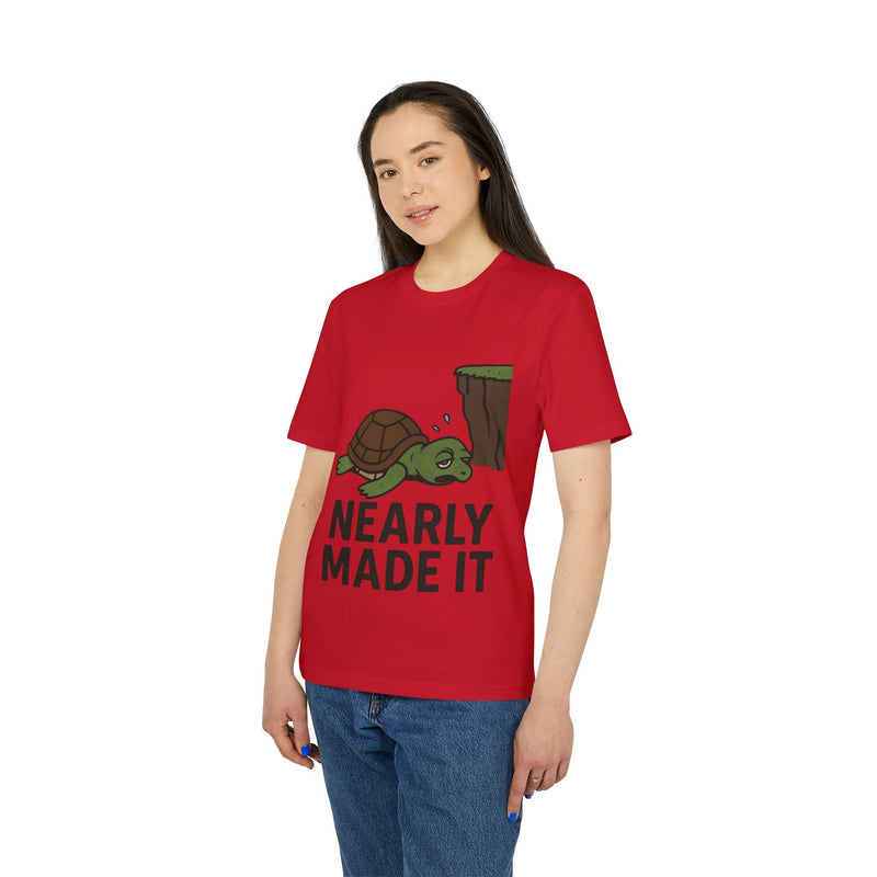 Nearly Made It Unisex T-Shirt - Cute Turtle Design, Funny Graphic Tee, Gift for Creators, Casual Wear, Motivational Apparel